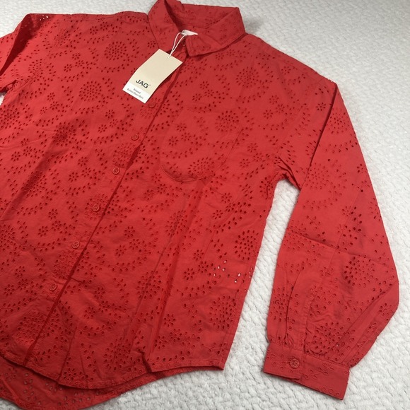 JAG Women Relaxed Button-Down Shirt Small Red Eyelet MSRP $78 - Picture 5 of 13